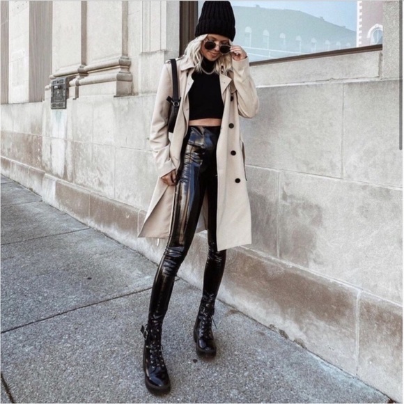 SPANX Pants - Spanx Faux Leather Patent Leggings Black High Rise 1X